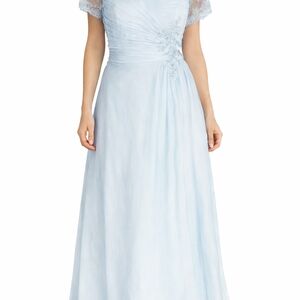 Elegant Light Blue Lace Evening Gown